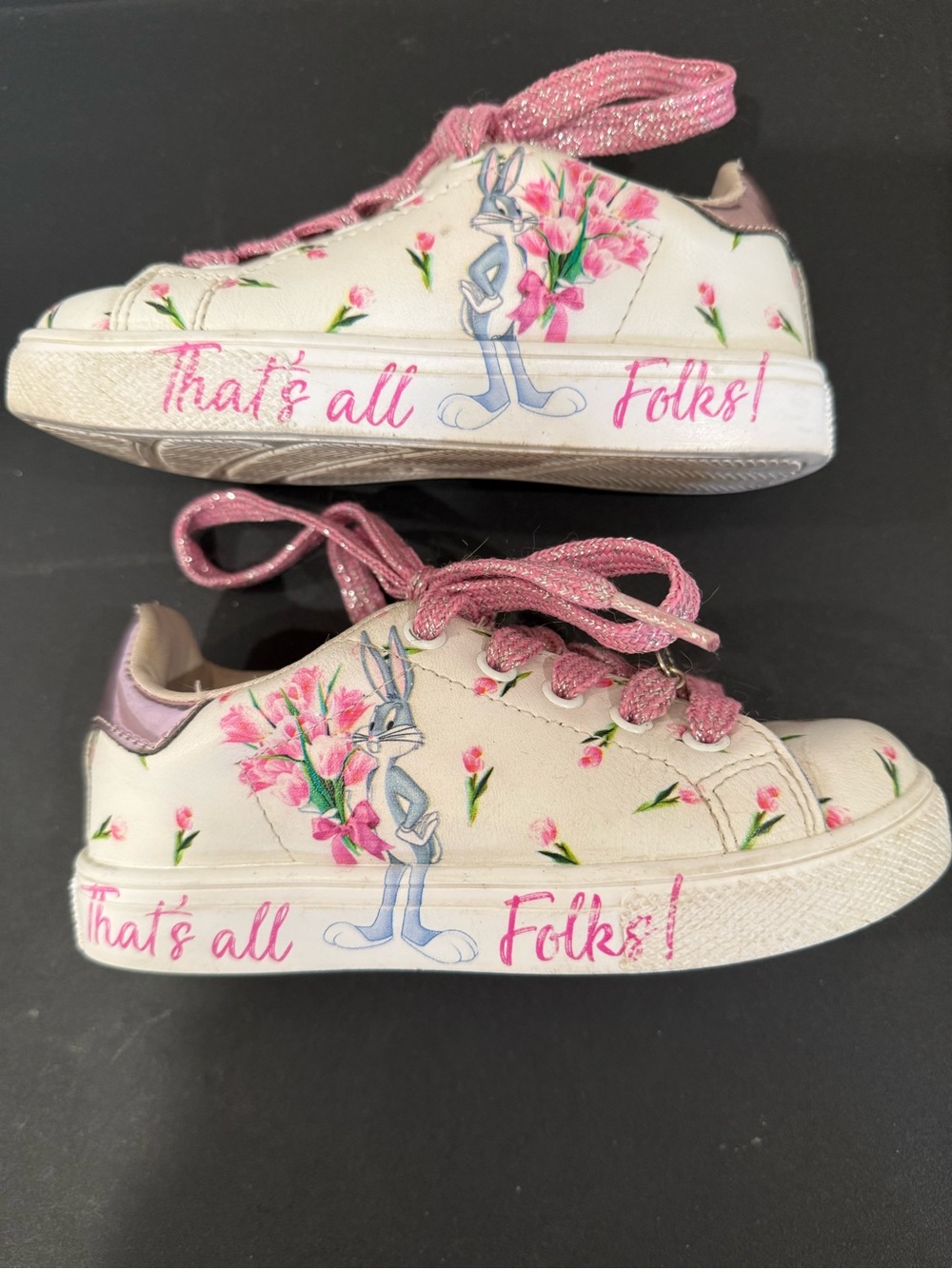 Monnalisa White & Pink Bugs Bunny Floral Sneakers Made In Italy